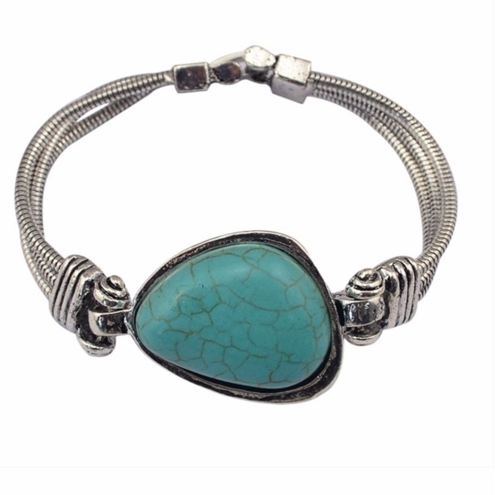 Boho Multi Strand Silver Tone Bracelet Turquoise